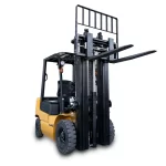 Thumbnail of http://Frontal%20View%20of%20a%20Big%20Joe%20LPE50%20Lithium%20Electric%20Forklift%20With%20Its'%20Mast%20Raised%20on%20a%20White%20Background