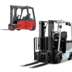 Thumbnail of http://A%20red%20electric%20forklift%20and%20a%20white%20electric%20forklift%20on%20a%20white%20background