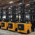 Thumbnail of http://A%20row%20of%20bendi%20forklifts%20inside%20of%20a%20warehouse