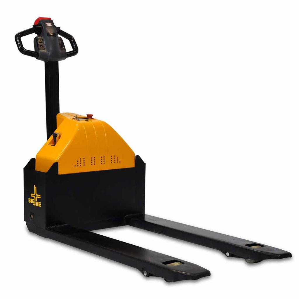 Big Joe E30 electric pallet truck on a white background