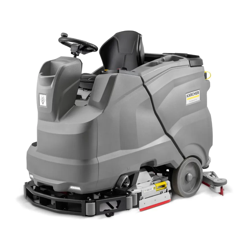 Frontal View Karcher B150R Ride-on Scrubber on a White Background