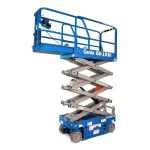 Thumbnail of http://Profile%20View%20of%20a%20Blue%20Genie%20GS-1930%20Electric%20Scissor%20Lift%20With%20Its%20Platform%20Extended%20on%20a%20White%20Background