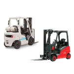 Thumbnail of http://A%20Rear%20View%20of%20a%20White%20propane%20Forklift%20rental%20and%20a%20Frontal%20View%20of%20a%20Red%20Outdoor%20Forklift%20on%20a%20White%20Background