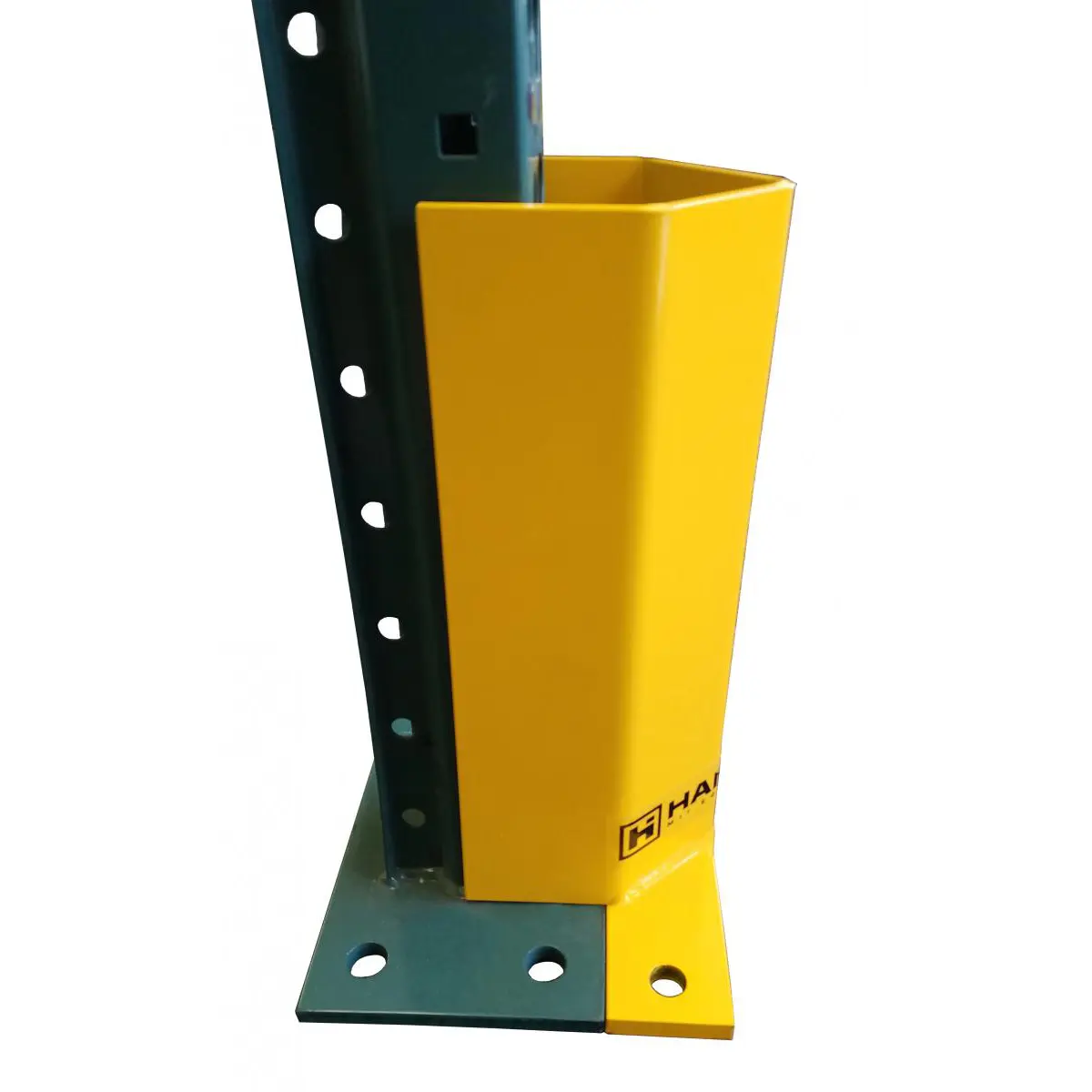 A Profile View of a Yellow Universal Fit Pallet Racking Upright Protector on a White Background