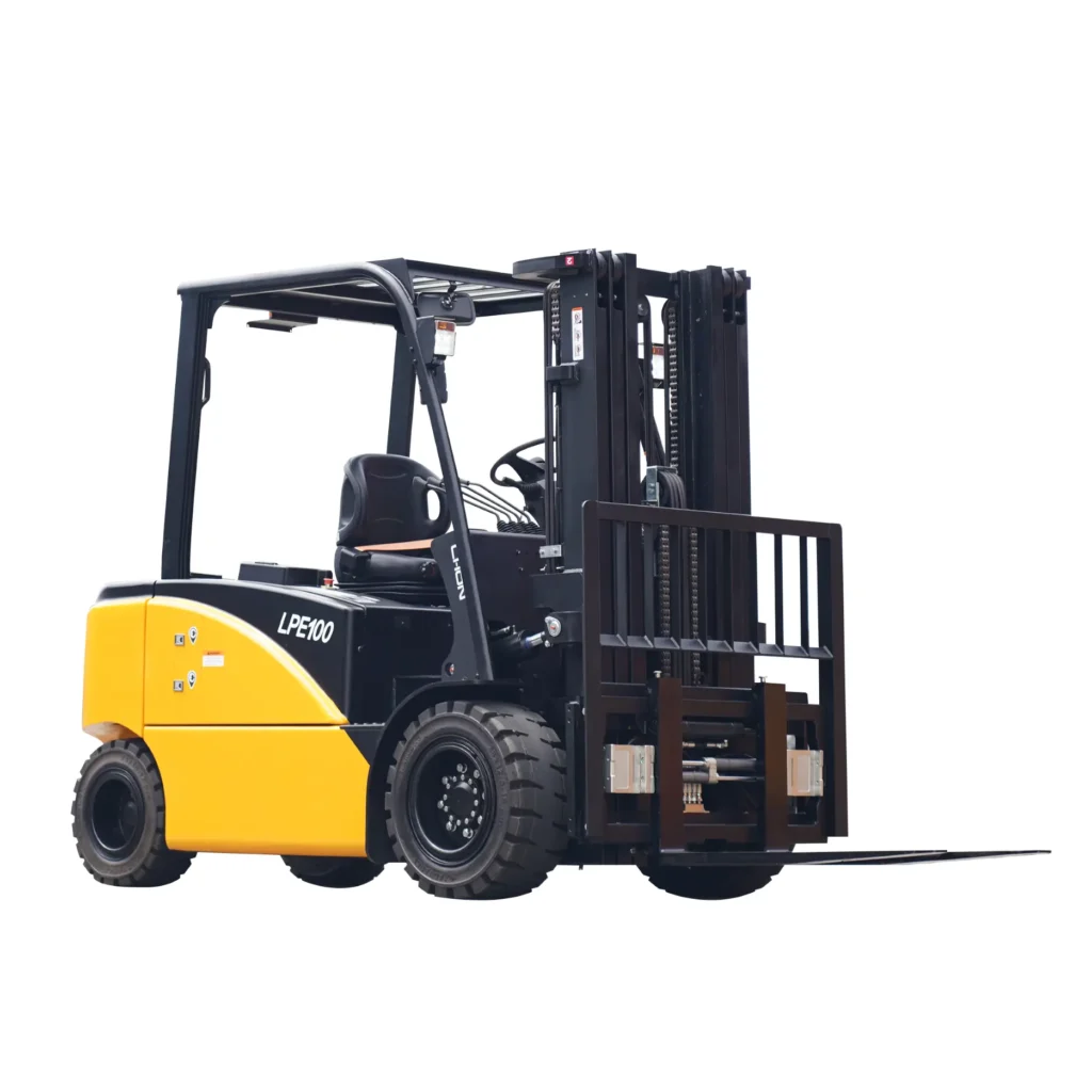 Frontal view of a Big Joe LPE Titan series forklift on a white background